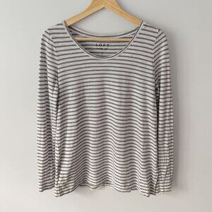 🔴 2+/$15 sale | Loft Women's Vintage Soft Gray & White Stripe Long Sleeve Shirt